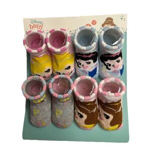 Disney Baby Princess Baby Booties 4 Pair Set Size 12-18 Months Pink-Gray-BlueNEW